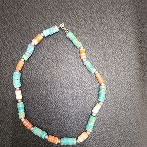 Vibrant Turquoise and Orange Beaded Necklace